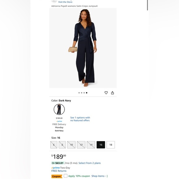 Adrianna Papell Women's Satin Crepe Jumpsuit, Dark Navy, 16 - Picture 5 of 5